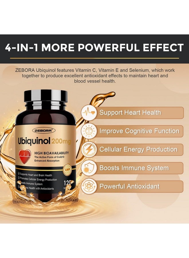 ZEBORA Ubiquinol CoQ10 200mg Softgels, 4-in-1 Powerful Antioxidant for Heart and Vascular Health, Essential for Energy Production, Max Absorption Active Form of CoQ10, 120 Softgels - Image 3