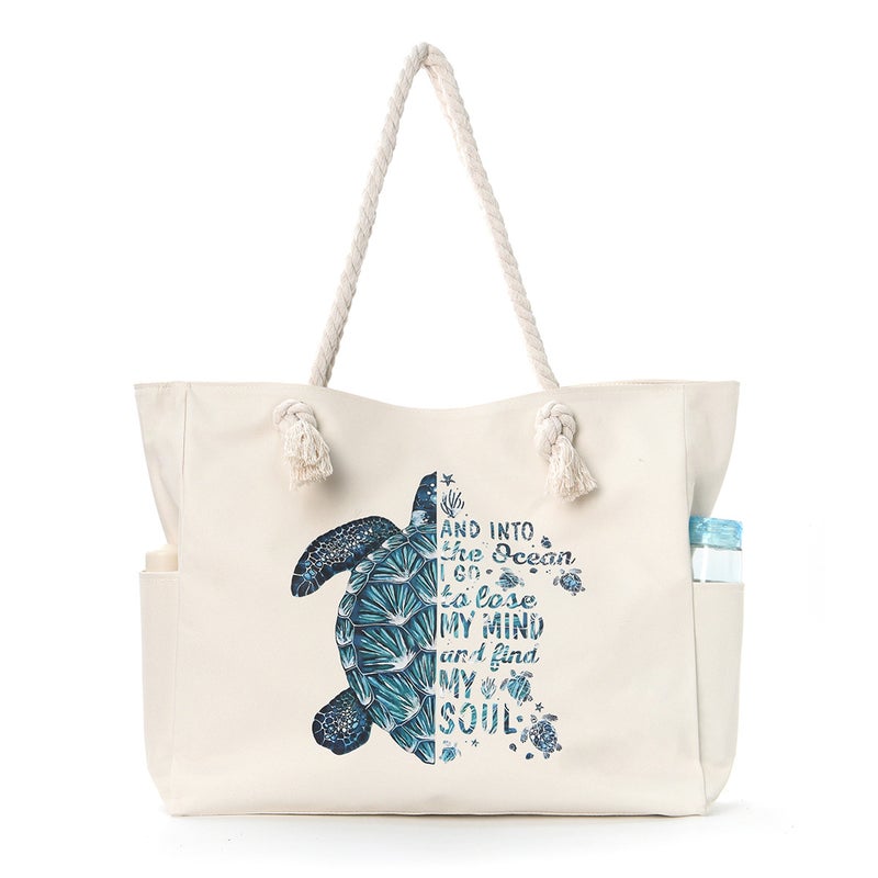 Large Capacity Canvas Beach Tote Bag - Image 1