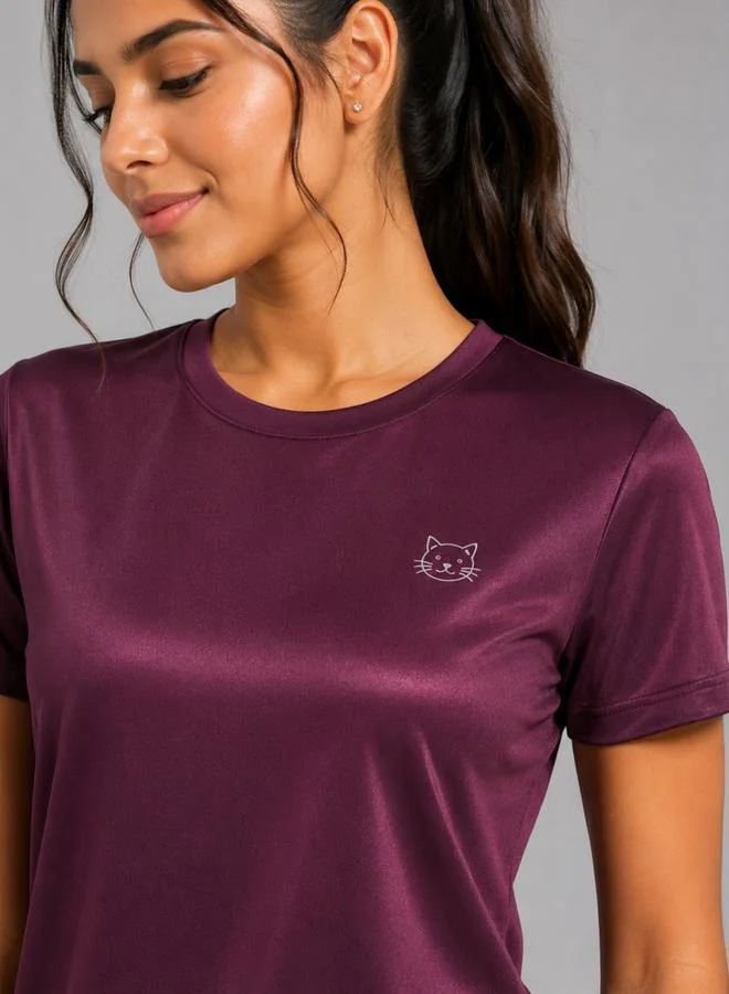 تايك تو Burgundy Solid  Short Sleeve Activewear T-shirt By Lazzycat