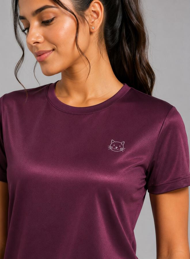 Take Two Burgundy Solid  Short Sleeve Activewear T-shirt By Lazzycat - Image 2