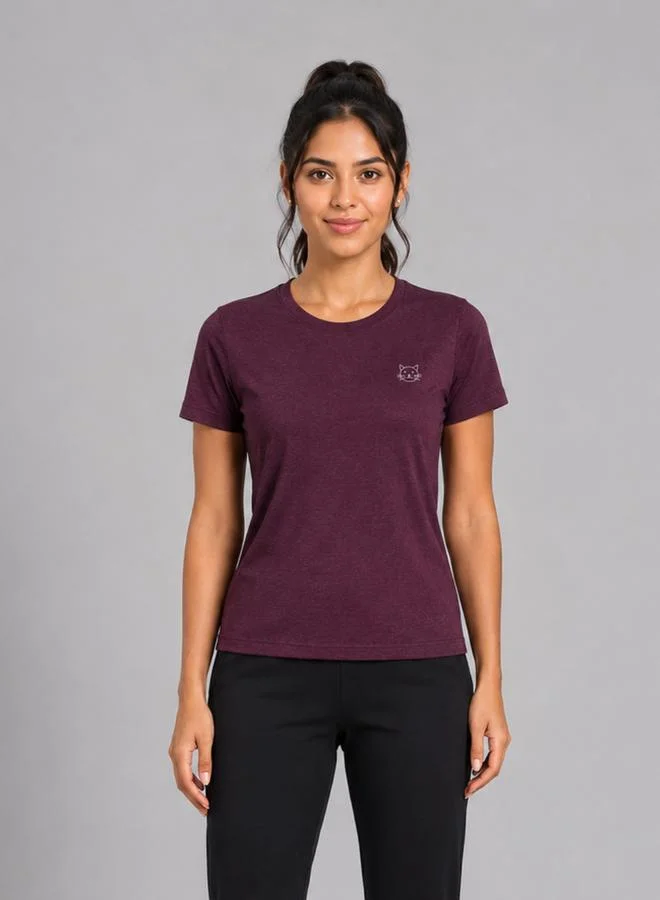 تايك تو Burgundy Solid  Short Sleeve Activewear T-shirt By Lazzycat
