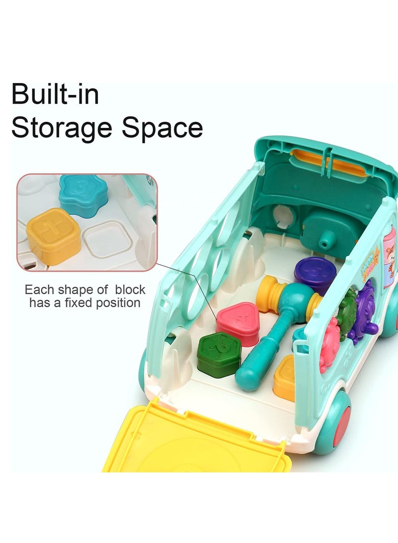 Cute Stone Push Pull Bus Toy, Baby Musical Learning Toys with Sound  Light, Whack-a-Mole Game, Shape Matching, Gear, Toy Clock, Activity Bus Toy Early Education Gift for Toddler Boys Girls  - Image 3