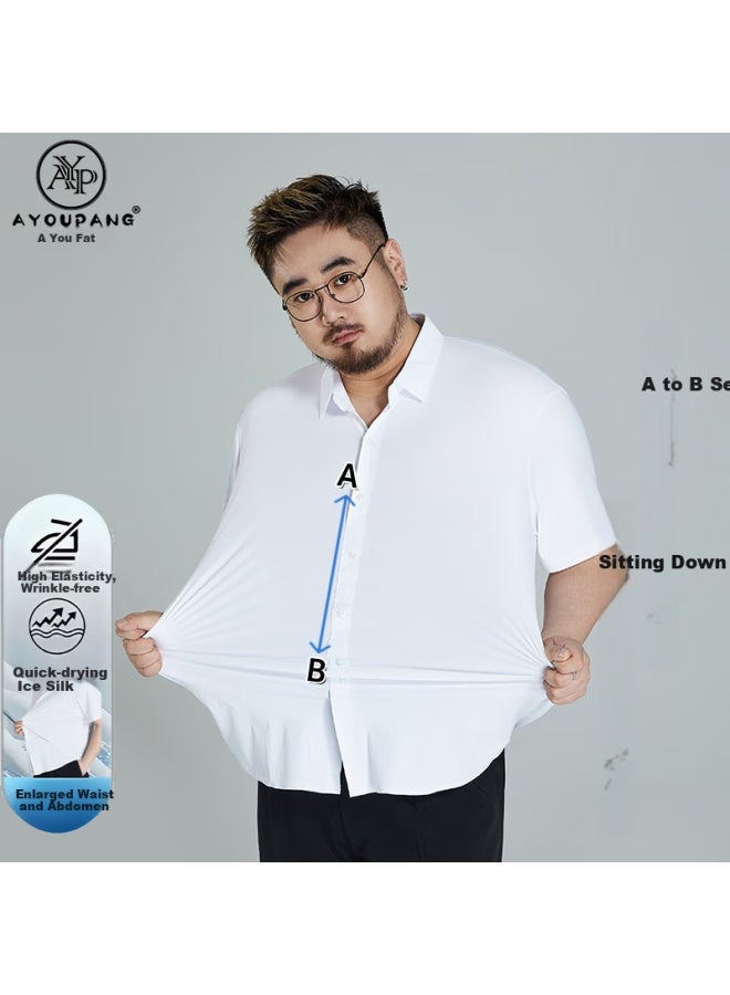 Ayoupang Summer Large Size Elastic Pullover Shirt, Ice Silk Elastic Loose Business Casual Short-sleeve Shirt For Me - Image 1