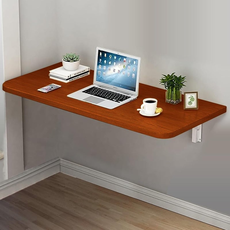 VITION Computer Wall Mount Stand Folding Wall-Mounted Drop-Leaf Table,Metal Folding Shelf Bench Table Bracket (Walnut, 30 X 50 cm) - Image 1