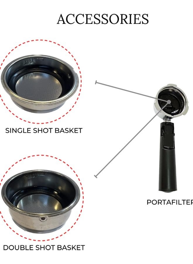 MEBASHI ME-ECM2025 Espresso Coffee Machine - 20 Bar, 1L, with Transparent Water Tank and One-Touch Control Panel (White) - Image 2