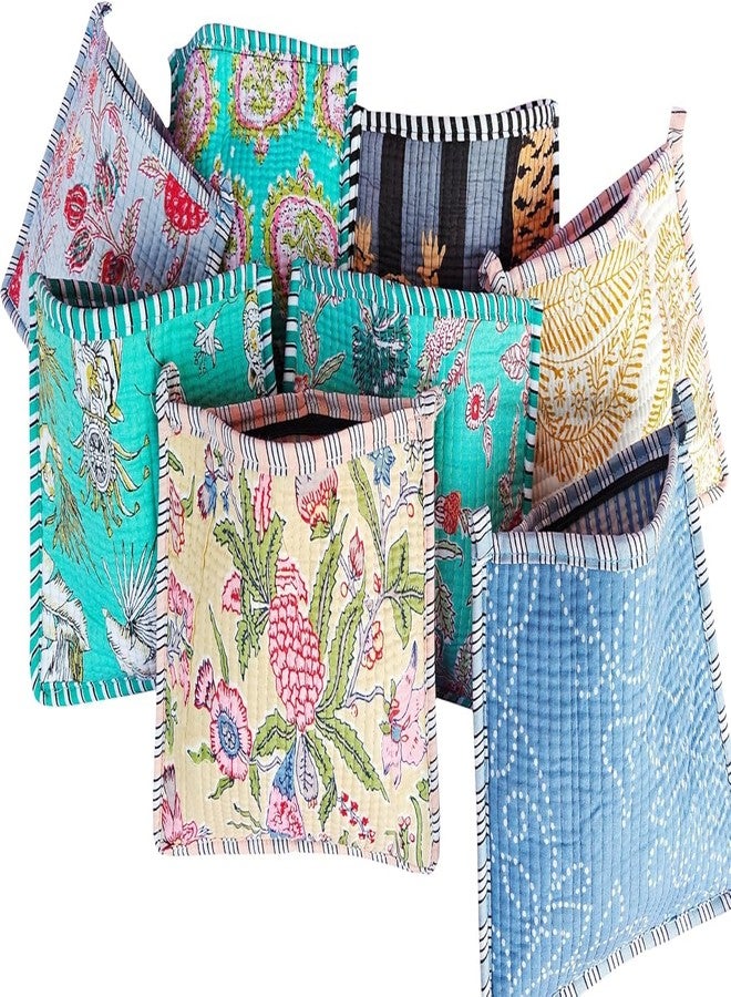 Copper Crafts Floral Print Quilted Cosmetic Pouches 8X6 Inches Unique Mix Assorted Cotton Multicolor Design 2Pcs Make Up Organizer Currency Bag Storage Bags with Zipper - Image 1