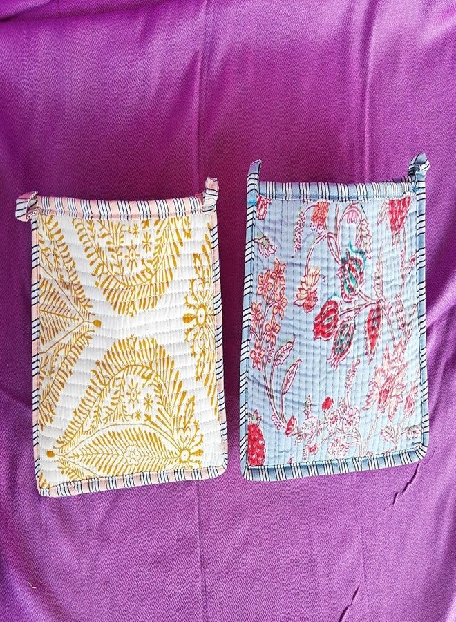 Copper Crafts Floral Print Quilted Cosmetic Pouches 8X6 Inches Unique Mix Assorted Cotton Multicolor Design 2Pcs Make Up Organizer Currency Bag Storage Bags with Zipper - Image 4
