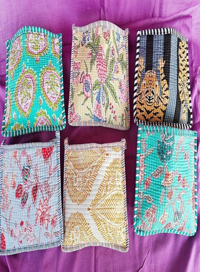 Copper Crafts Floral Print Quilted Cosmetic Pouches 8X6 Inches Unique Mix Assorted Cotton Multicolor Design 2Pcs Make Up Organizer Currency Bag Storage Bags with Zipper - Image 3