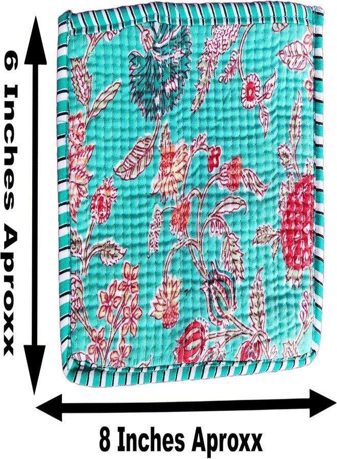 Copper Crafts Floral Print Quilted Cosmetic Pouches 8X6 Inches Unique Mix Assorted Cotton Multicolor Design 2Pcs Make Up Organizer Currency Bag Storage Bags with Zipper - Image 5