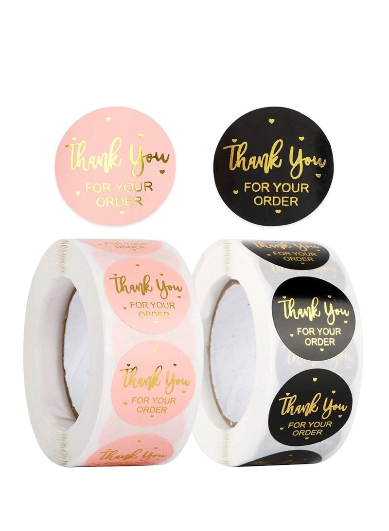 بريميفي 1000 قطعة مقاس 1 بوصة من ملصقات شكرًا لك باللونين الوردي والأسود - Image 1
