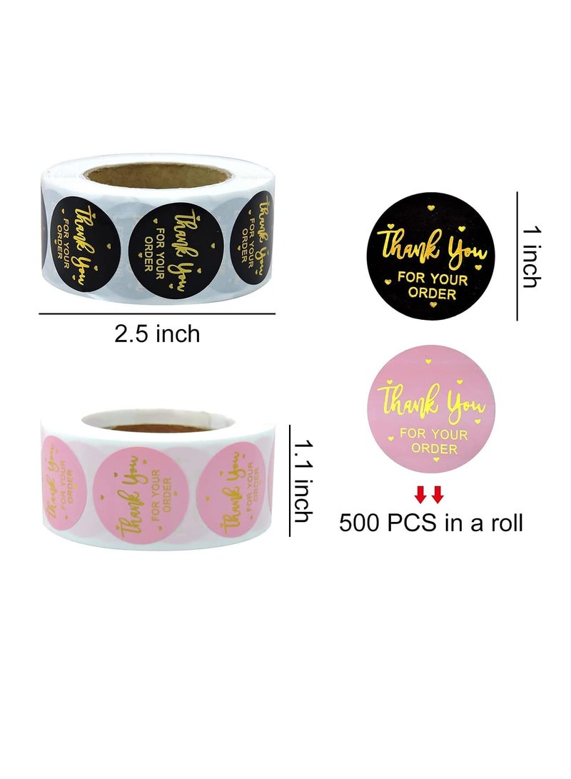 بريميفي 1000 قطعة مقاس 1 بوصة من ملصقات شكرًا لك باللونين الوردي والأسود - Image 2