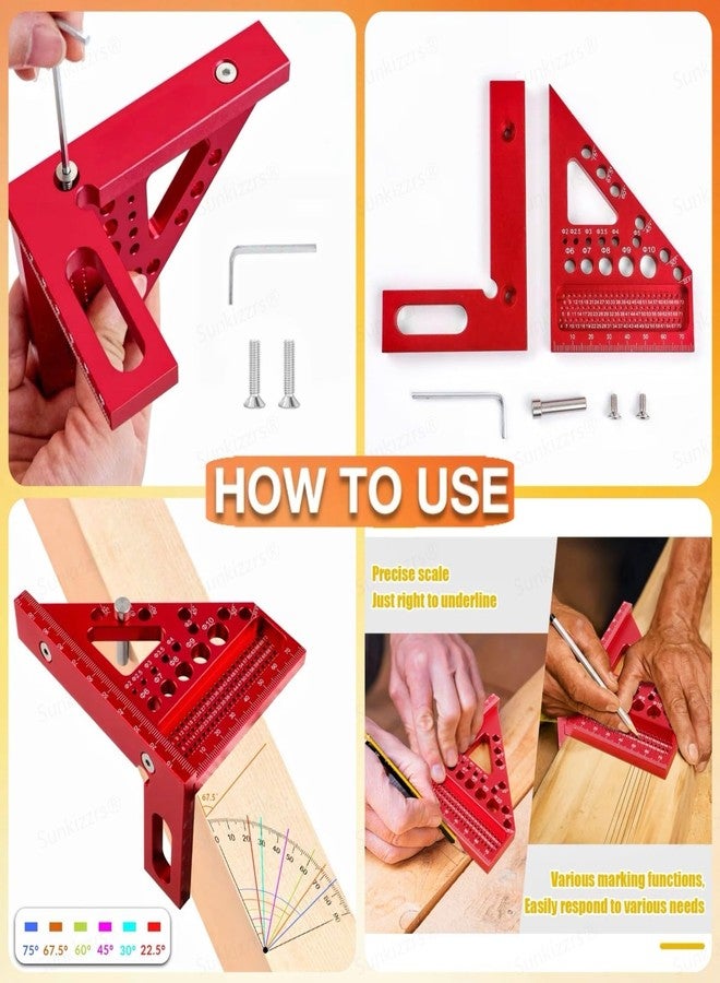 Sunkizzrs® Aluminum Alloy 3D Multifunctional Woodworking Ruler —Adjustable Angle Precision Miter Square Measuring Tool —Professional Triangle Ruler for Carpentry, DIY & Construction (22.5°–90°) - Image 3