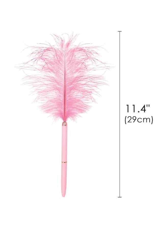 Generic Long Feather Pen, Plastic Ballpoint Pen, with Black Ink, Gift Pens for  Wedding Birthday (Pink)  - Image 2