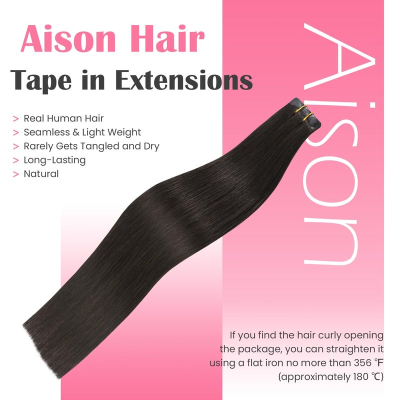 Aison Dark Brown Tape in Hair Extensions Human Hair 18 Inches 40g 20 Pcs/Pack Invisible Tape ins Human Real Hair Extensions for women - Image 2