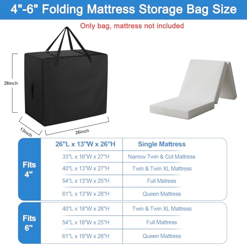 Raweao Folding Mattress Bag - 600D Oxford Cloth Heavy Duty Carry Case for Tri-Fold Guest Bed Mattress (Fits 4" Single Mattress with Folding Dimensions of 25" x 25" x 12") - Image 3