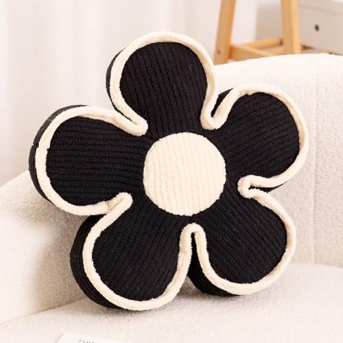 Kcvvcr Soft Flower Shaped Floor Cushion Plush Decorative Throw Pillow Cute Seating Cushion Room Decor Pillow for Sofa Couch Bed 137 Inch Black - Image 1