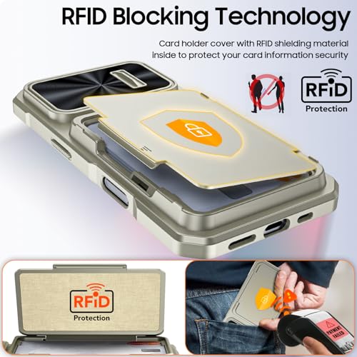 BSNRM for iPhone 16 Pro Case Wallet, Hidden Card Holder (4 Cards), Pop-up Camera Cover, Military Grade Protection, Durable Kickstand Heavy Duty Men Women Shockproof Case for iPhone 16 Pro,Titanium - Image 4