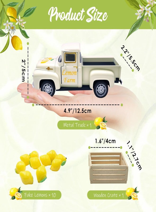 Teeloray Lemon Decor Vintage Truck Decor with Mini Faux Lemons and Wooden Crate Summer Tiered Tray Decor Lemon Decorations for Home Desk Shelf Farmhouse Kitchen Centerpieces for Tables- Cream - Image 2