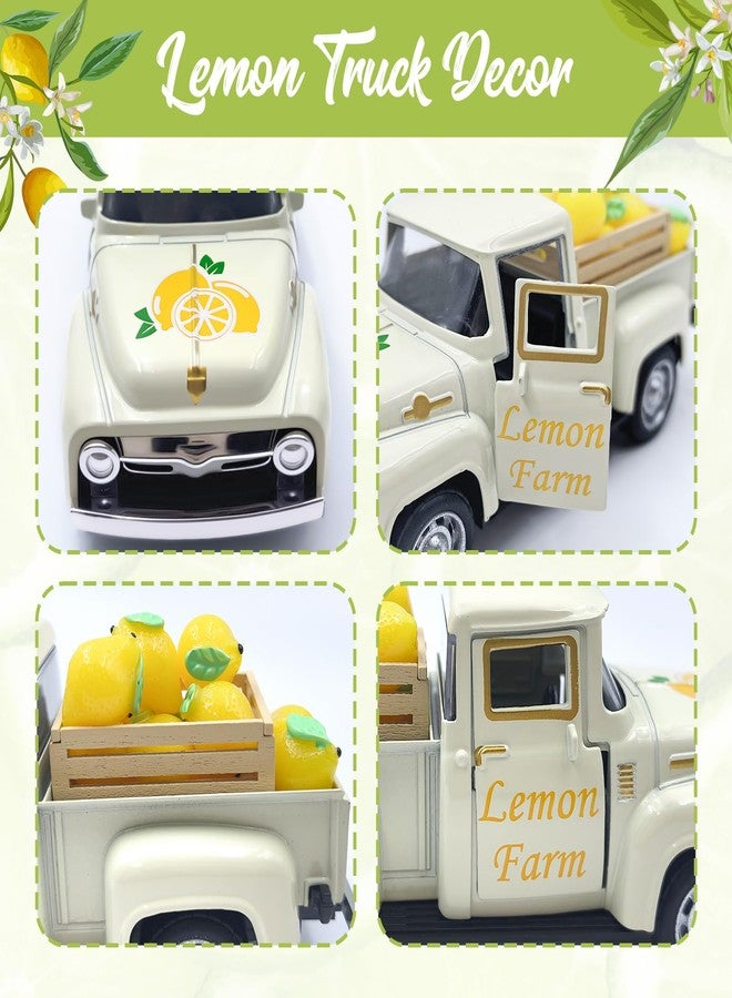 Teeloray Lemon Decor Vintage Truck Decor with Mini Faux Lemons and Wooden Crate Summer Tiered Tray Decor Lemon Decorations for Home Desk Shelf Farmhouse Kitchen Centerpieces for Tables- Cream - Image 4
