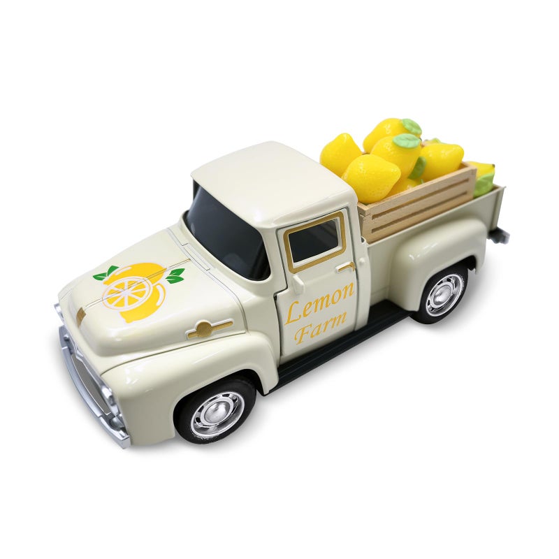 Teeloray Lemon Decor Vintage Truck Decor with Mini Faux Lemons and Wooden Crate Summer Tiered Tray Decor Lemon Decorations for Home Desk Shelf Farmhouse Kitchen Centerpieces for Tables- Cream - Image 1