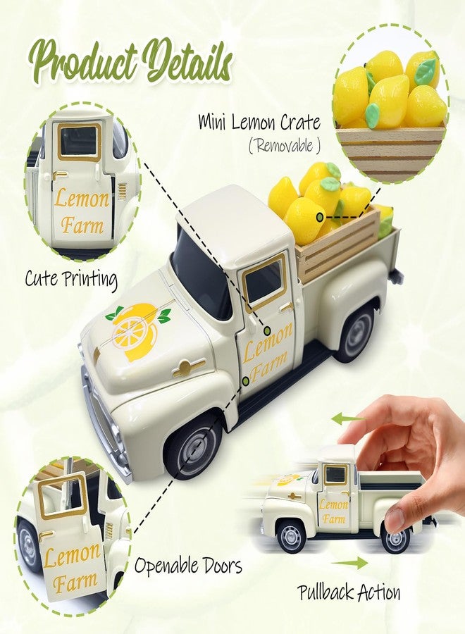 Teeloray Lemon Decor Vintage Truck Decor with Mini Faux Lemons and Wooden Crate Summer Tiered Tray Decor Lemon Decorations for Home Desk Shelf Farmhouse Kitchen Centerpieces for Tables- Cream - Image 3