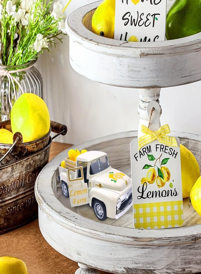 Teeloray Lemon Decor Vintage Truck Decor with Mini Faux Lemons and Wooden Crate Summer Tiered Tray Decor Lemon Decorations for Home Desk Shelf Farmhouse Kitchen Centerpieces for Tables- Cream - Image 5