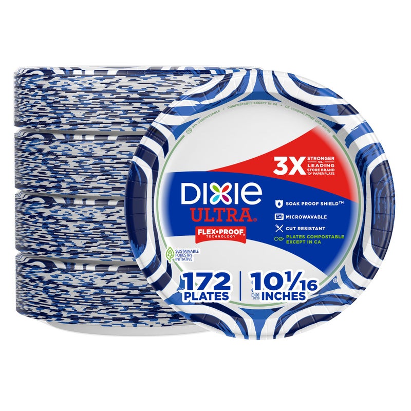 Dixie Ultra, Large Paper Plates, 10 Inch, 172 Count (4 packs of 43 plates), 3X Stronger*, Heavy Duty, Microwave-Safe, Soak-Proof, Cut Resistant, Disposable Plates For Heavy, Messy Meals - Image 1