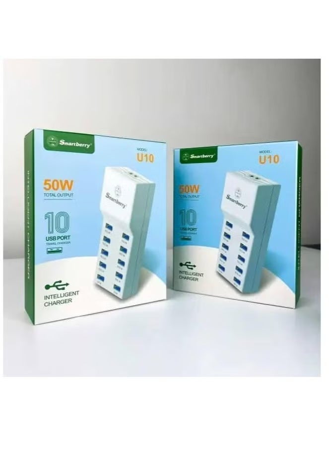 Smartberry 50W U10 10-Port USB Wall Charger – Intelligent Fast Charging Station with Auto Detect Technology, Family-Sized Multi-Device Power Hub for Smartphones, Tablets, Laptops & More – Safety-Guaranteed High-Speed Adapter - Image 4