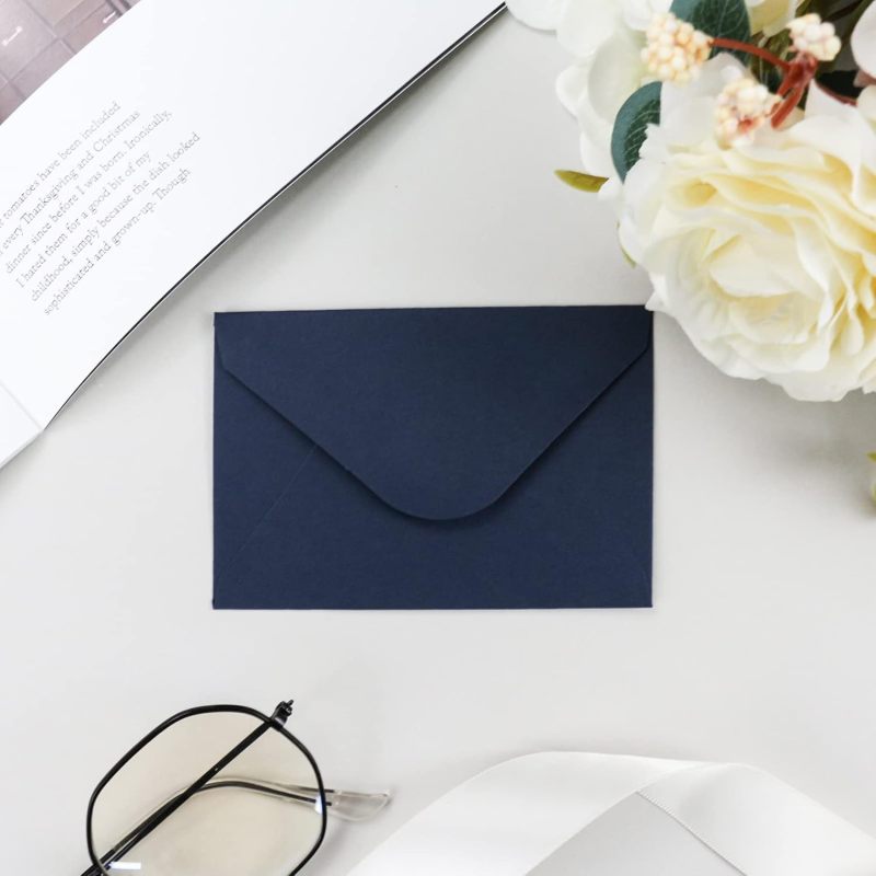 Dark Blue Mini Envelopes: 4 X 2.75 Inches 120 G/m² Thick Kraft Paper - Self Seal Cute Elegant Design Card Envelopes For Gift Giving Invitations Notes - Image 3