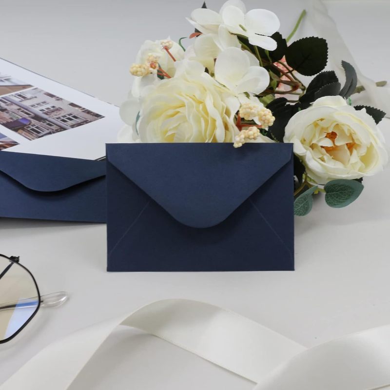 Dark Blue Mini Envelopes: 4 X 2.75 Inches 120 G/m² Thick Kraft Paper - Self Seal Cute Elegant Design Card Envelopes For Gift Giving Invitations Notes - Image 5