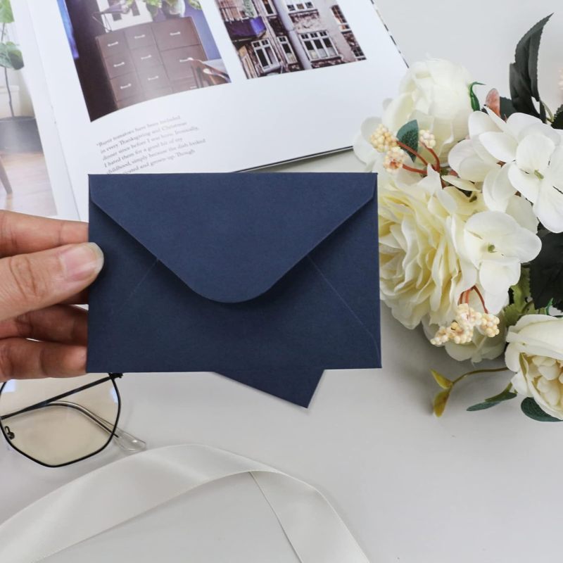 Dark Blue Mini Envelopes: 4 X 2.75 Inches 120 G/m² Thick Kraft Paper - Self Seal Cute Elegant Design Card Envelopes For Gift Giving Invitations Notes - Image 4