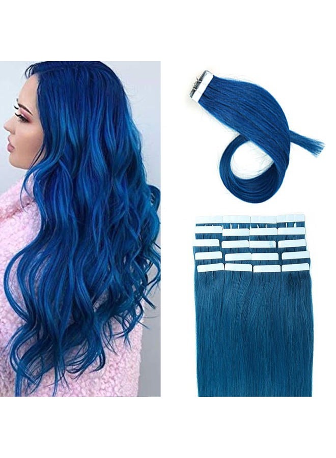 Yotty Hair Extensions Tape in Seamless Skin Weft Remy Human Hair (16Inch 10Pcs, Blue) - Image 3