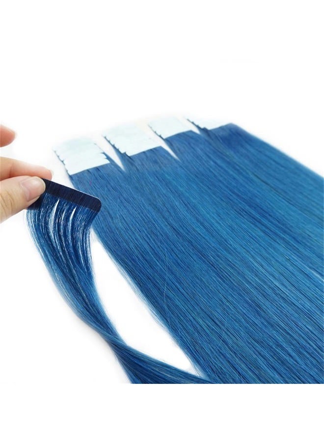 Yotty Hair Extensions Tape in Seamless Skin Weft Remy Human Hair (16Inch 10Pcs, Blue) - Image 4