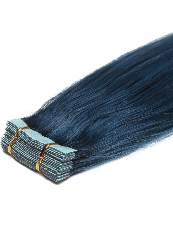 Yotty Hair Extensions Tape in Seamless Skin Weft Remy Human Hair (16Inch 10Pcs, Blue) - Image 1