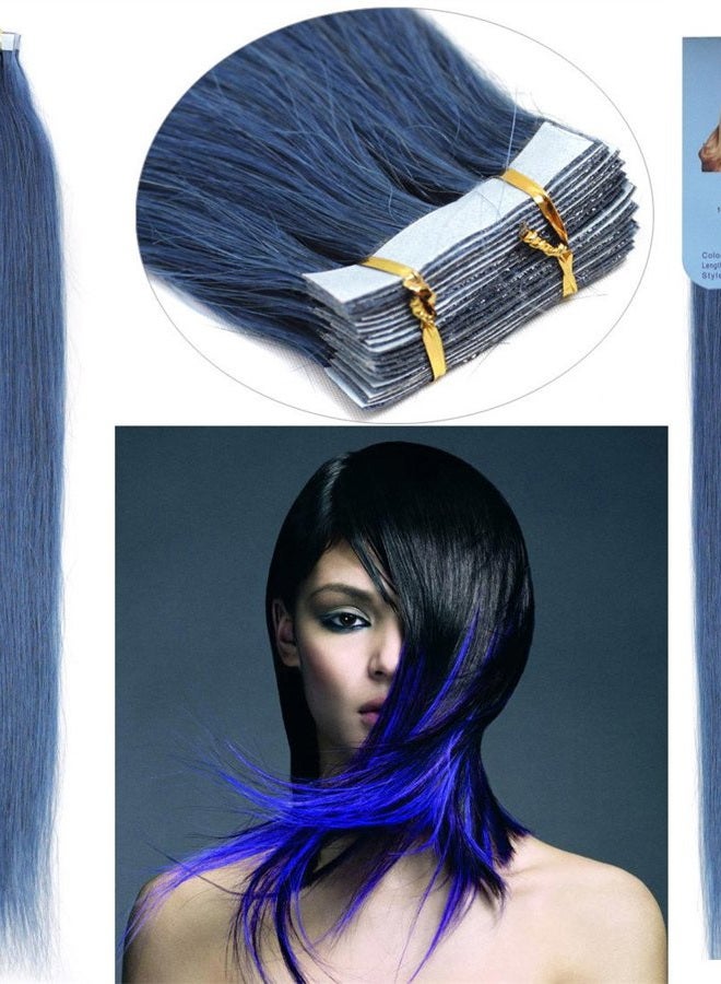 Yotty Hair Extensions Tape in Seamless Skin Weft Remy Human Hair (16Inch 10Pcs, Blue) - Image 2