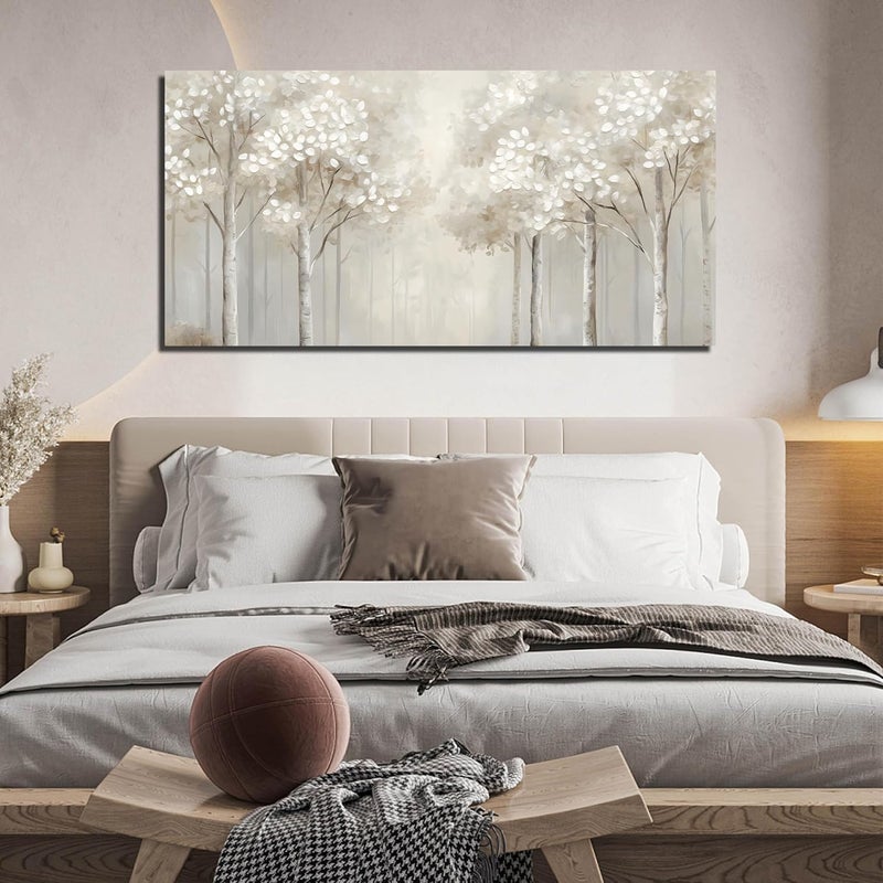 EMODA Large Forest Birch Tree Wall Art (60x120 cm Framed) – Misty Nature Landscape Canvas Print for Living Room, Bedroom & Office – Modern Oversized Forest Artwork Ready to Hang Home Decor - Image 3