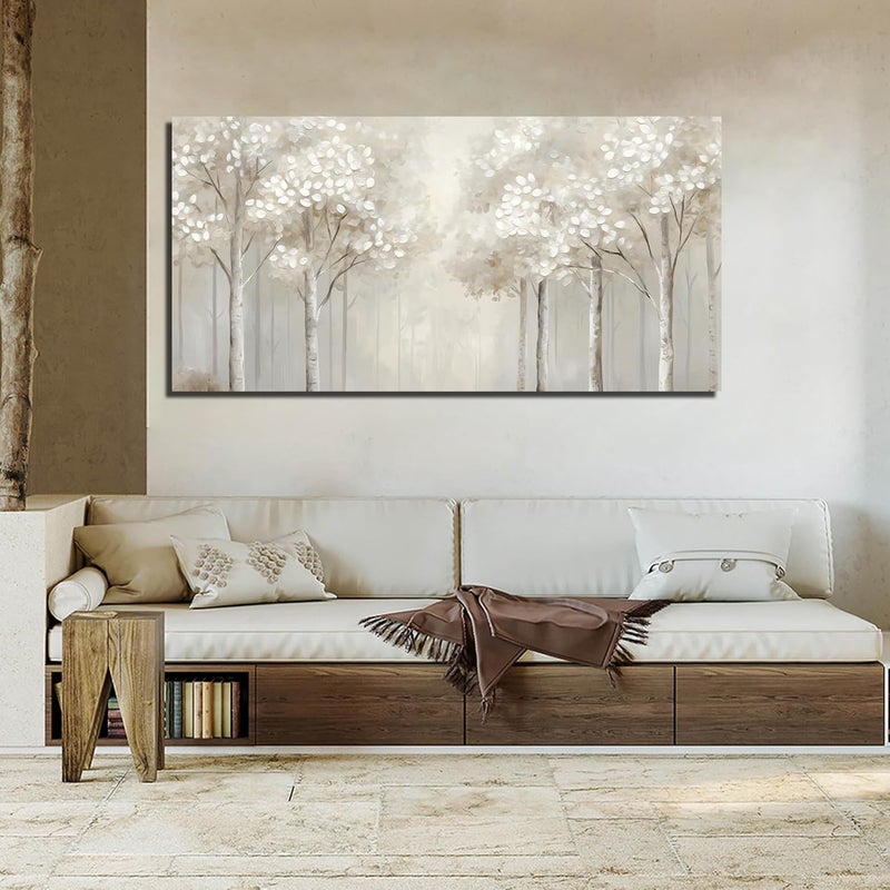 EMODA Large Forest Birch Tree Wall Art (60x120 cm Framed) – Misty Nature Landscape Canvas Print for Living Room, Bedroom & Office – Modern Oversized Forest Artwork Ready to Hang Home Decor - Image 2