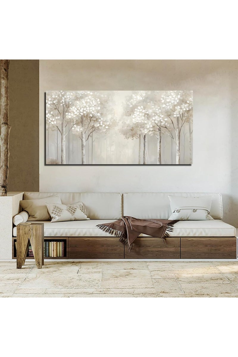 EMODA Large Forest Birch Tree Wall Art (60x120 cm) – Wrap Framed Misty Landscape Canvas - Image 2