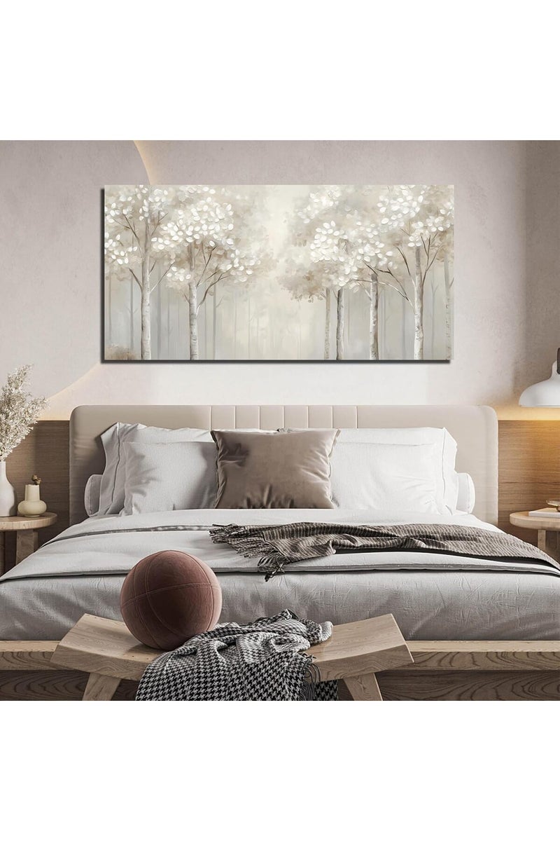 EMODA Large Forest Birch Tree Wall Art (60x120 cm) – Wrap Framed Misty Landscape Canvas - Image 3
