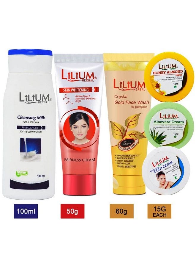 Lilium Herbal Cleansing Milk Cold Cream Fairness Cream & Crystal Gold Face Wash Set Of 6Gc626  - Image 3