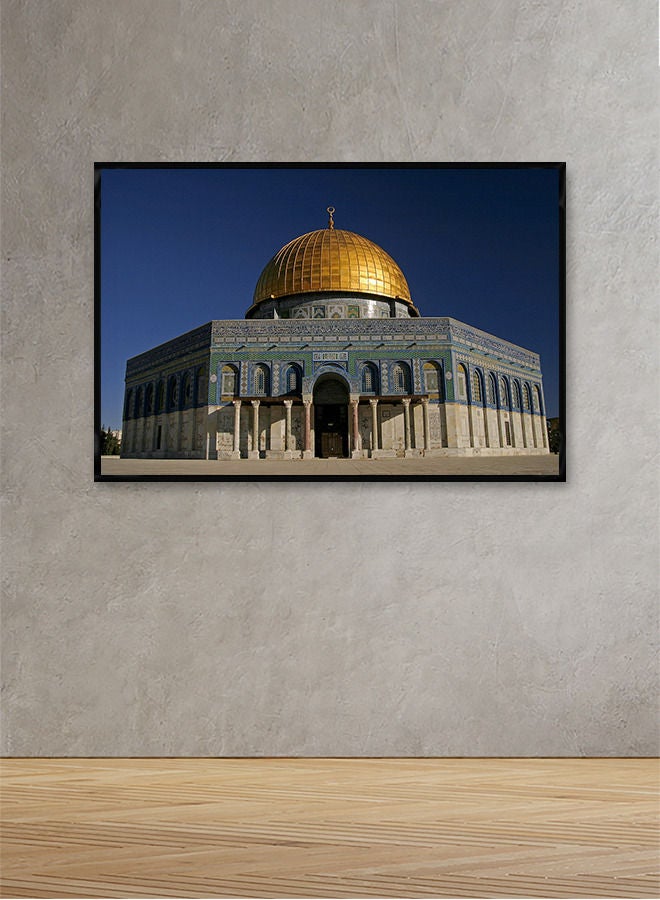 ماركتنا لوحة جدارية قماشية فنية لتزيين الحائط بتصميم المسجد الأقصى مع برواز اسود مجوف مقاس (120x80) قطعة واحدة - Image 1