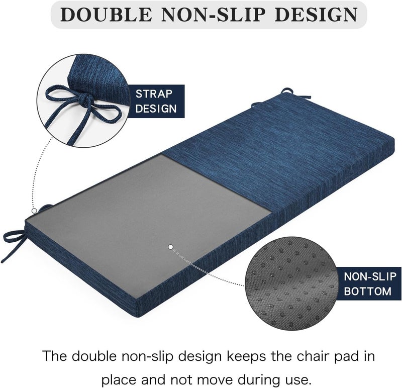 BAIBU 48 Inch Classic Solid Color Bench Cushion with Ties, Non-Slip Indoor Rectangle Bench Seat Cushion Standard Size Foam Pad with Machine Washable Cover - One Pad Only (Dark Blue, 48x16x1.5 Inch) - Image 5