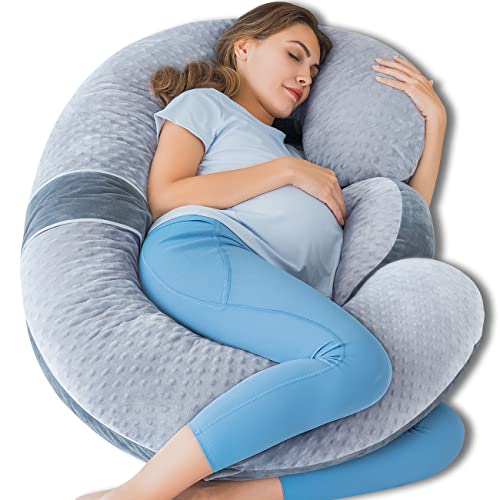QUEEN ROSE Pregnancy Pillow E Shaped with Detachable Wedge, Adjustable Full Body Maternity Pillow for Sleeping, Dual-Sided Velvet Cover, 60 Inch Support for Side Sleepers, Grey - Image 1