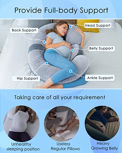 QUEEN ROSE Pregnancy Pillow E Shaped with Detachable Wedge, Adjustable Full Body Maternity Pillow for Sleeping, Dual-Sided Velvet Cover, 60 Inch Support for Side Sleepers, Grey - Image 5