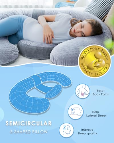 QUEEN ROSE Pregnancy Pillow E Shaped with Detachable Wedge, Adjustable Full Body Maternity Pillow for Sleeping, Dual-Sided Velvet Cover, 60 Inch Support for Side Sleepers, Grey - Image 2