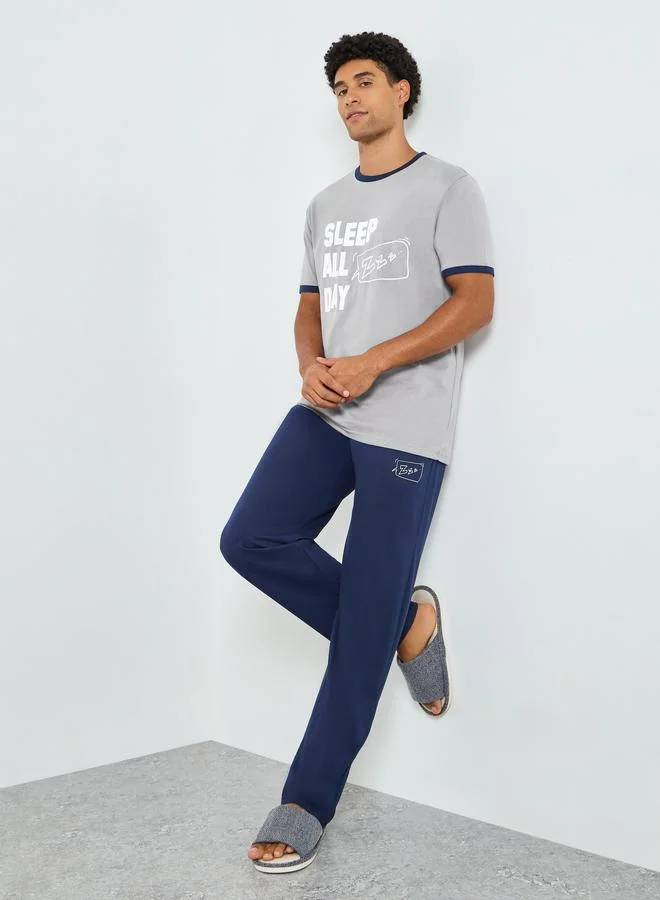 Men Sleep Graphic T-Shirt and Pyjama Set