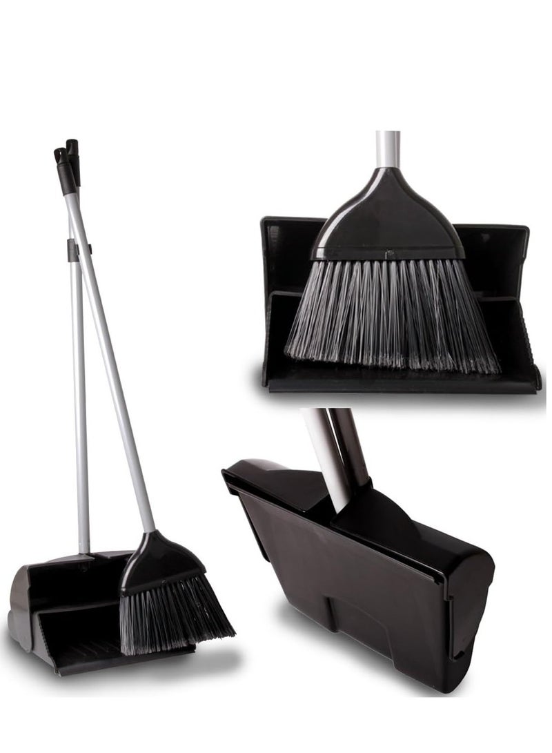 Broom and Dustpan Set – Upright Standing Dustpan with Long Stainless Steel Handle, Self‑Cleaning Dustpan Teeth, 180° Rotating Broom, Heavy‑Duty for Home Kitchen Office Lobby - Image 2