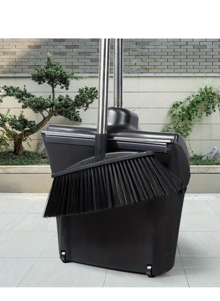 Broom and Dustpan Set – Upright Standing Dustpan with Long Stainless Steel Handle, Self‑Cleaning Dustpan Teeth, 180° Rotating Broom, Heavy‑Duty for Home Kitchen Office Lobby - Image 5