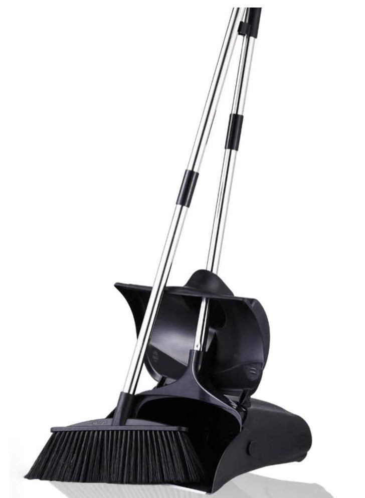 زستو مجموعة مكنسة ومجرفة – مجرفة قائمة بذاتها بمقبض طويل من الفولاذ المقاوم للصدأ، مزودة بأسنان تنظيف ذاتي، مكنسة دوارة 180 درجة، قوية التحمل للاستخدام في المنزل والمطبخ والمكتب والردهة - Image 4