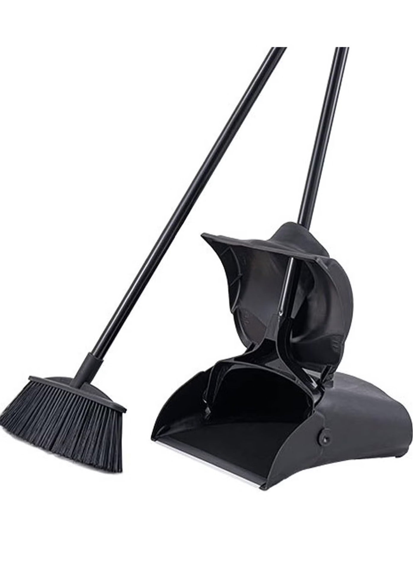Broom and Dustpan Set – Upright Standing Dustpan with Long Stainless Steel Handle, Self‑Cleaning Dustpan Teeth, 180° Rotating Broom, Heavy‑Duty for Home Kitchen Office Lobby